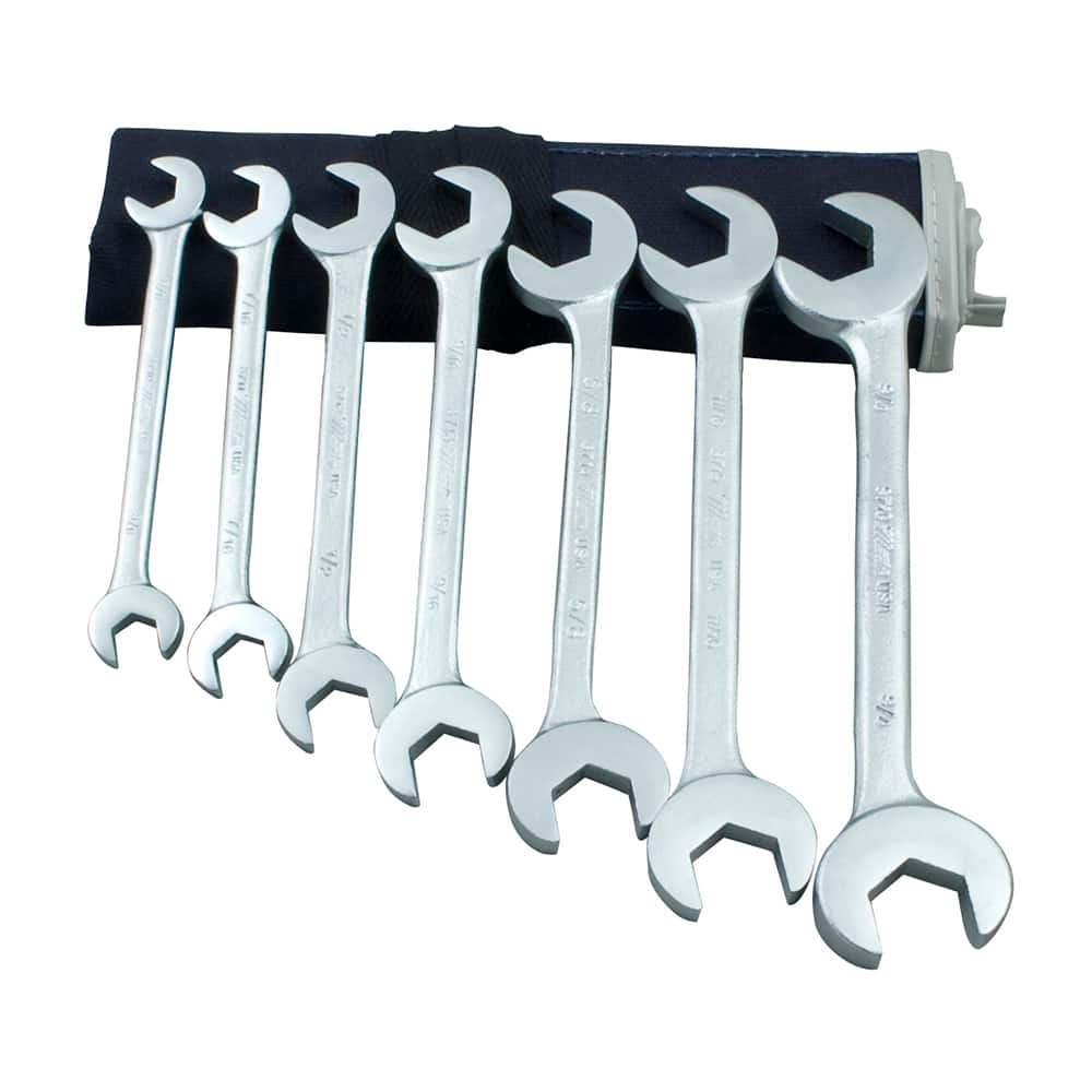 Wrench Set: 7 Pc, Metric Chrome Finish, 15 & 60° Head