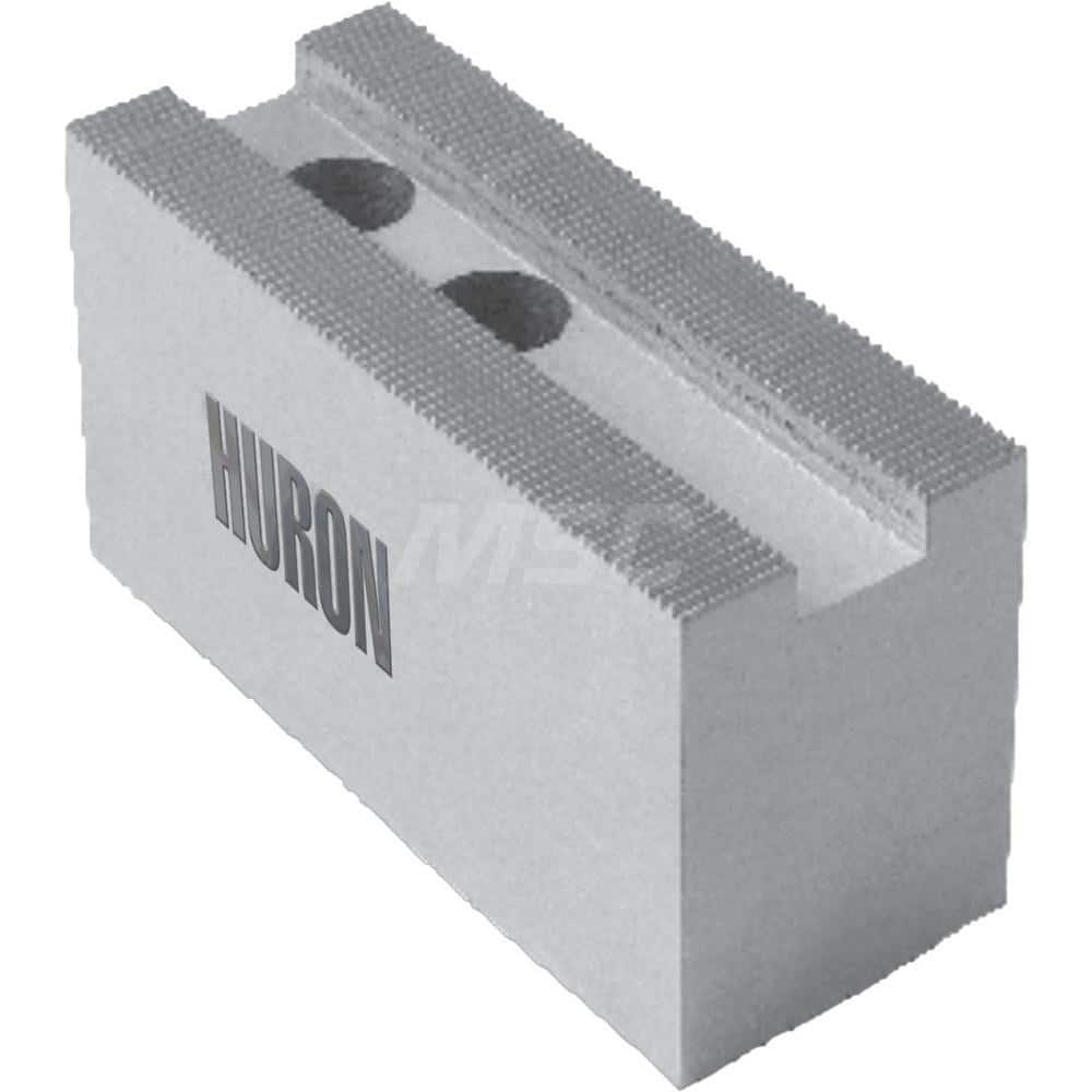 Huron Machine Products - Soft Lathe Chuck Jaws; Jaw Type: Square ; Material: 6160 Aluminum ; Jaw Interface Type: 1.5mm x 60? Serrated ; Maximum Compatible Chuck Diameter (Inch): 12 ; Minimum Compatible Chuck Diameter (Inch): 1 ; Overall Height (Inch): 4 - Exact Industrial Supply