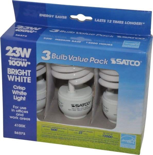 Value Collection - 23 Watt Fluorescent Residential/Office Medium Screw Lamp - 4,100°K Color Temp, 1,600 Lumens, T2, 10,000 hr Avg Life - Best Tool & Supply