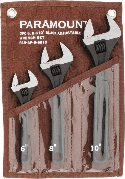 Paramount - 3 Piece, 6 to 10", Adjustable Wrench Set - Inch Measurement Standard, Black Finish, Comes in Canvas Roll - Best Tool & Supply