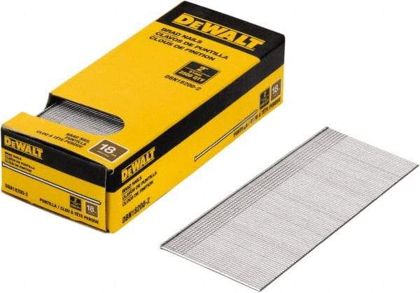 DeWALT - 18 Gauge 2" Long Finishing Nails for Power Nailers - Steel, Bright Finish, Smooth Shank, Straight Stick Collation, Brad Head, Chisel Point - Best Tool & Supply