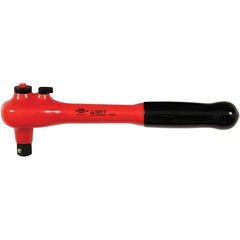 Wiha - 1/2" Drive Pear Head Ratchet - Insulated Finish, 10" OAL, 48 Gear Teeth, 1,000 Volt Insulated Handle, Reversible Head - Best Tool & Supply