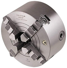 Bison - 4 Jaws, 8" Diam, Combination Independent & Self Centering Manual Lathe Chuck - Plain Back Mount Spindle, Reversible, 2,000 Max RPM, 2.17" Through Hole Diam, Cast Iron - Best Tool & Supply