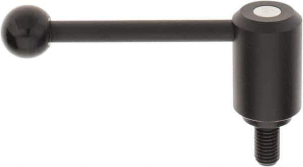 KIPP - 5/8-11, 1.61" Hub Diam, Steel Threaded Stud Adjustable Tension Lever with 0° Handle - 1.18" Stud Length, 5.3" OAL, 2.22" High - Best Tool & Supply