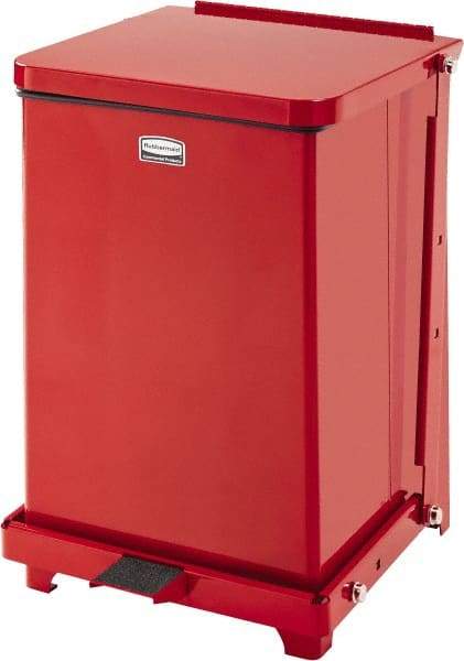 Rubbermaid - 7 Gal Square Unlabeled Trash Can - 17" High x 12" Long x 12" Wide, Red, Stainless Steel - Best Tool & Supply