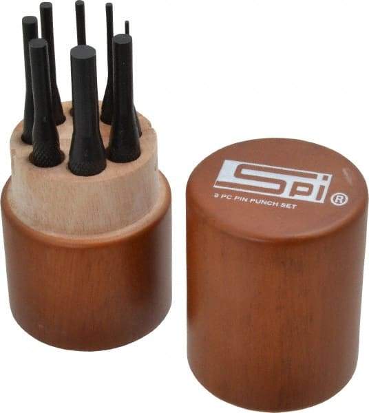 SPI - 8 Piece, 1/16 to 5/16", Pin Punch Set - Round Shank, Comes in Custom Wood Case - Best Tool & Supply