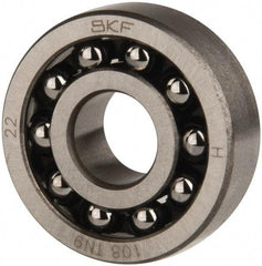 SKF - 8mm Bore Diam, 22mm OD, Open Self Aligning Radial Ball Bearing - 7mm Wide, 2 Rows, Round Bore, 126 Lb Static Capacity, 596 Lb Dynamic Capacity - Best Tool & Supply