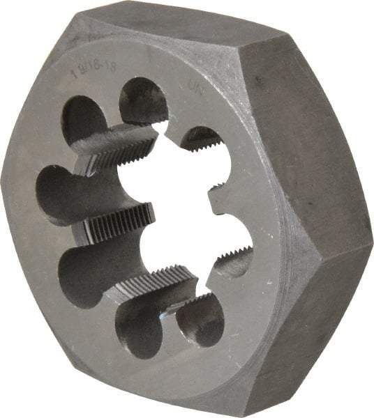 Interstate - 1-9/16 - 18 UNEF Thread, 3-1/8" Hex, Right Hand Thread, Hex Rethreading Die - Carbon Steel, 1" Thick - Exact Industrial Supply