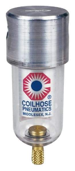 Coilhose Pneumatics - 1/8" Port, 4" High x 1-1/2" Wide, Miniature FRL Filter with Metal Bowl & Manual Drain - 25 SCFM, 250 Max psi, 250°F Max, 1.5 oz Bowl Capacity - Best Tool & Supply