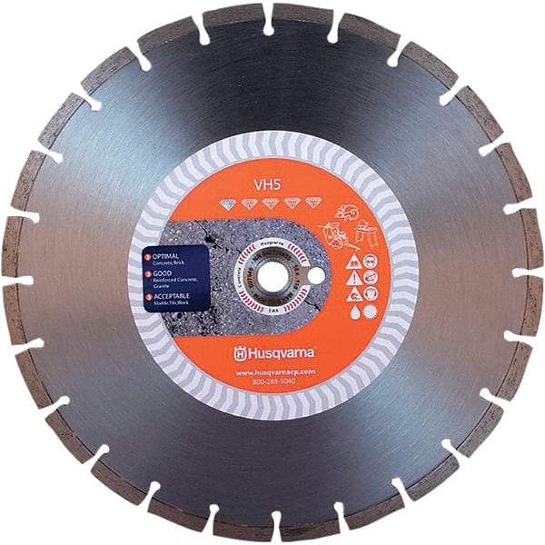 Husqvarna - 14" Diam, 25/32 & 1" Arbor Hole Diam, Continuous Edge Tooth Wet & Dry Cut Saw Blade - Diamond-Tipped, General Purpose Action, Standard Round Arbor - Best Tool & Supply