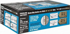 Toggler - 3/16" Screw, 6-1/4" Long, 3/8 to 3-5/8" Thick, Toggle Bolt Drywall & Hollow Wall Anchor - 3/16 - 24" Thread, 1/2" Drill, Zinc Plated, Steel, Grade 1010, Use in Drywall - Best Tool & Supply