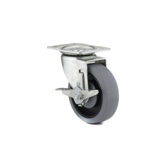 Swivel Top Plate Caster: Thermoplastic Rubber, 4″ Wheel Dia, 1-1/4″ Wheel Width, 247 lb Capacity, 4-15/16″ OAH 2.875″ Plate Length, 3.63″ Plate Width, Rollock Brake