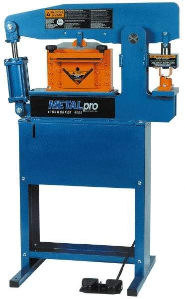 Metalpro - 3-3/4" Throat Depth, 45 Ton Punch Pressure, Ironworker - 1-1/2 hp, 1 Phase, 110 Volts, 37" Wide x 55-1/4" High x 24" Deep - Best Tool & Supply