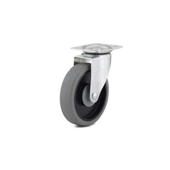 Swivel Top Plate Caster: Thermoplastic Rubber, 5″ Wheel Dia, 1-1/4″ Wheel Width, 298 lb Capacity, 6-1/8″ OAH 2.875″ Plate Length, 3.63″ Plate Width, No Brake