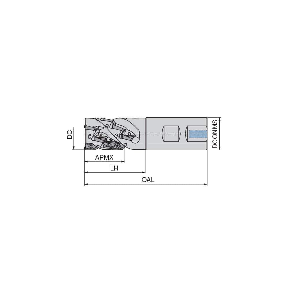 Indexable Square-Shoulder End Mill:  C211100R02K311B150EF,  1.0000'' Cut Dia,  1.0600'' Max Depth of Cut,  1.0000'' Shank Dia,  Weldon Flat Shank Uses  6,  Normal Pressure,