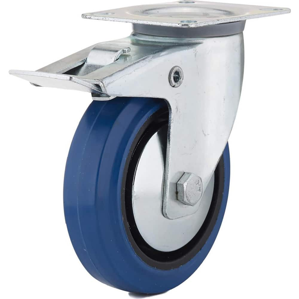 Swivel Top Plate Caster: Elastic Rubber, 4-15/16″ Wheel Dia, 1-9/16″ Wheel Width, 220 lb Capacity, 6-1/8″ OAH 3.125″ Plate Length, 4.13″ Plate Width, Total-Lock Brake