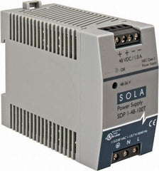 Sola/Hevi-Duty - 100 Watt, 1 Amp, 264 VAC, 375 VDC Input, 48 to 56 VDC Output, DIN Rail Power Supply - Screw Terminal Connection, 1 Output, 1.77 Inch Wide x 3.58 Inch Deep x 2.95 Inch High, Up to 90% Efficiency, 14 to 140°F, Green LED Display - Best Tool & Supply