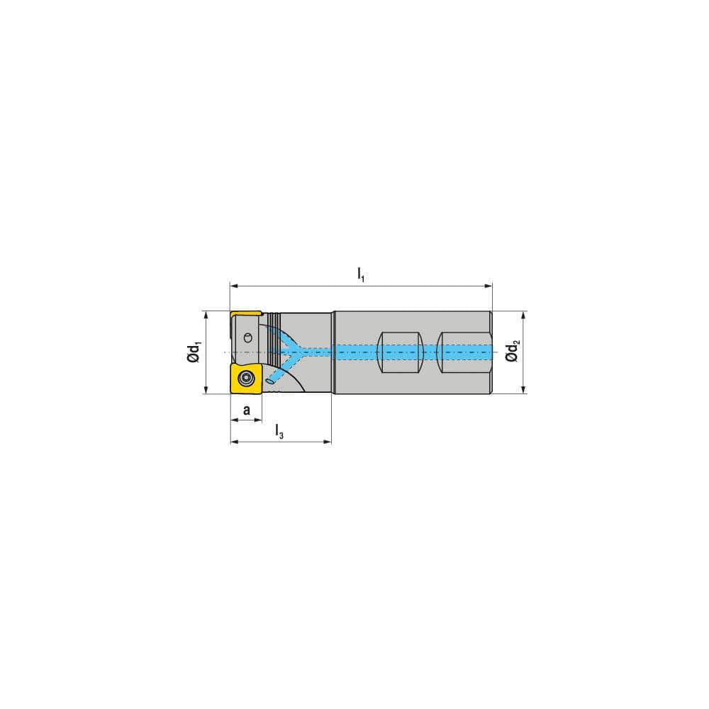 Indexable Square-Shoulder End Mill:  C491.125.R.0309B150EF,  1.2500'' Cut Dia,  0.2360'' Max Depth of Cut,  1.2500'' Shank Dia,  Weldon Flat Shank Uses  3,  Normal Pressure,