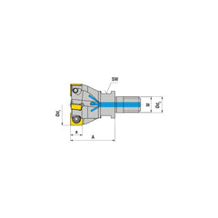 Indexable Square-Shoulder End Mill:  G490.125.R.04-09-150-F,  1.2500'' Cut Dia,  0.3150'' Max Depth of Cut,  16.0000'' Shank Dia,  16.00 mm Modular Connection,  Modular Shank Uses  4,  Normal Pressure,