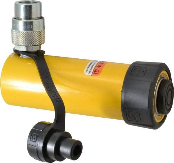 Enerpac - 10 Ton, 4.13" Stroke, 9.23 Cu In Oil Capacity, Portable Hydraulic Single Acting Cylinder - 2.24 Sq In Effective Area, 6.75" Lowered Ht., 10.88" Max Ht., 1.69" Cyl Bore Diam, 1.5" Plunger Rod Diam, 10,000 Max psi - Best Tool & Supply