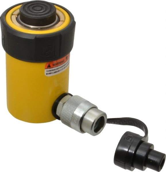 Enerpac - 15 Ton, 1" Stroke, 3.14 Cu In Oil Capacity, Portable Hydraulic Single Acting Cylinder - 3.14 Sq In Effective Area, 4.88" Lowered Ht., 5.88" Max Ht., 2" Cyl Bore Diam, 1.625" Plunger Rod Diam, 10,000 Max psi - Best Tool & Supply