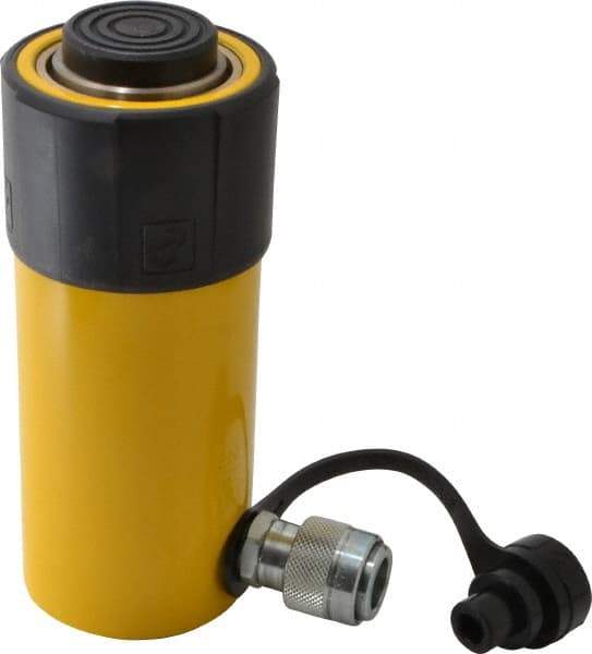 Enerpac - 25 Ton, 4" Stroke, 20.63 Cu In Oil Capacity, Portable Hydraulic Single Acting Cylinder - 5.16 Sq In Effective Area, 8.5" Lowered Ht., 12.5" Max Ht., 2.56" Cyl Bore Diam, 2.25" Plunger Rod Diam, 10,000 Max psi - Best Tool & Supply