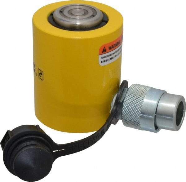 Enerpac - 10 Ton, 1.5" Stroke, 3.35 Cu In Oil Capacity, Portable Hydraulic Low Profile Cylinder - 2.24 Sq In Effective Area, 3.47" Lowered Ht., 4.97" Max Ht., 1.69" Cyl Bore Diam, 1.5" Plunger Rod Diam, 10,000 Max psi - Best Tool & Supply