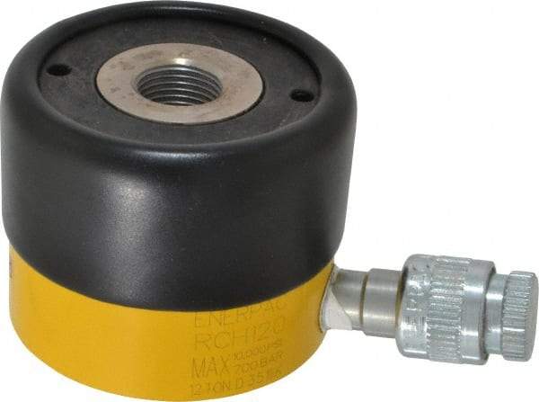 Enerpac - 12 Ton, 0.31" Stroke, 0.86 Cu In Oil Capacity, Portable Hydraulic Hollow Hole Cylinder - 2.76 Sq In Effective Area, 2.19" Lowered Ht., 2.5" Max Ht., 2.13" Cyl Bore Diam, 1.38" Plunger Rod Diam, 10,000 Max psi - Best Tool & Supply