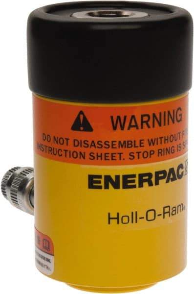 Enerpac - 12 Ton, 1.63" Stroke, 4.49 Cu In Oil Capacity, Portable Hydraulic Hollow Hole Cylinder - 2.76 Sq In Effective Area, 4.75" Lowered Ht., 6.38" Max Ht., 2.13" Cyl Bore Diam, 1.38" Plunger Rod Diam, 10,000 Max psi - Best Tool & Supply