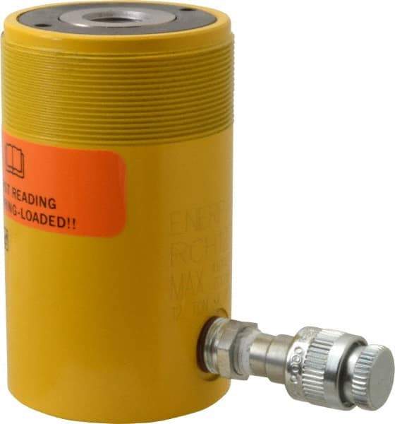 Enerpac - 12 Ton, 1.63" Stroke, 4.49 Cu In Oil Capacity, Portable Hydraulic Hollow Hole Cylinder - 2.76 Sq In Effective Area, 4.75" Lowered Ht., 6.38" Max Ht., 2.13" Cyl Bore Diam, 1.38" Plunger Rod Diam, 10,000 Max psi - Best Tool & Supply