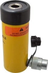 Enerpac - 12 Ton, 3" Stroke, 8.29 Cu In Oil Capacity, Portable Hydraulic Hollow Hole Cylinder - 2.76 Sq In Effective Area, 7.25" Lowered Ht., 10.25" Max Ht., 2.13" Cyl Bore Diam, 1.38" Plunger Rod Diam, 10,000 Max psi - Best Tool & Supply