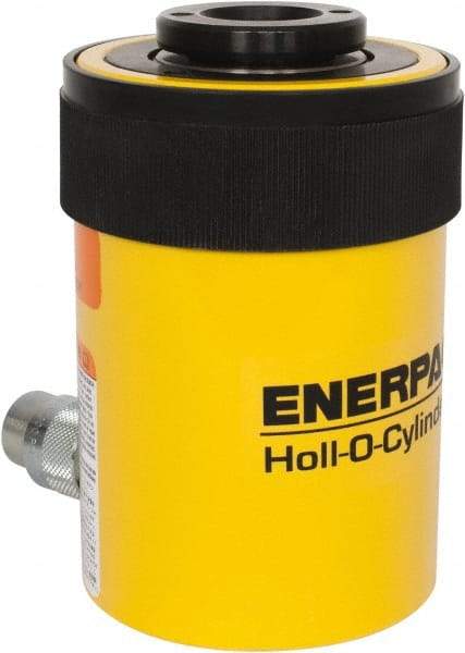 Enerpac - 30 Ton, 2.5" Stroke, 18.05 Cu In Oil Capacity, Portable Hydraulic Hollow Hole Cylinder - 7.22 Sq In Effective Area, 7.03" Lowered Ht., 9.53" Max Ht., 3.5" Cyl Bore Diam, 2.5" Plunger Rod Diam, 10,000 Max psi - Best Tool & Supply