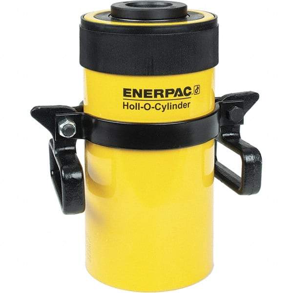 Enerpac - 60 Ton, 6" Stroke, 76.41 Cu In Oil Capacity, Portable Hydraulic Hollow Hole Cylinder - 12.73 Sq In Effective Area, 12.75" Lowered Ht., 18.75" Max Ht., 4.88" Cyl Bore Diam, 3.63" Plunger Rod Diam, 10,000 Max psi - Best Tool & Supply