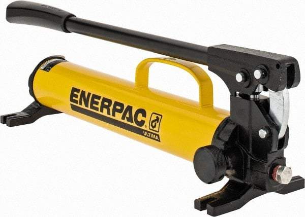 Enerpac - 1" Piston Stroke, 1/2" Piston Diam, 0.15 Cu In per Stroke, 47 Cu In Reservoir Capacity, Manual Hydraulic Pump - 10,000 psi, 85 Lbs. Max Handle Effort, 1 Stage - Best Tool & Supply