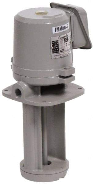 Graymills - 230/460 Volt, 1 hp, 3 Phase, 3,450 RPM, Cast Iron Immersion Machine Tool & Recirculating Pump - 50 GPM, 60 psi, 7-1/2" Long x 7-1/2" Mounting Flange Width, 21-1/16" Overall Height, Metric Thread, Aluminum Impeller - Best Tool & Supply