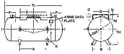 Made in USA - 30 Gallon, 200 Max psi Horizontal Tank with Plate - 1-1/2" Inlet, 48" Tank Length x 14" Tank Diam - Best Tool & Supply