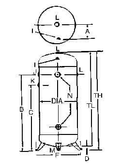 Made in USA - 60 Gallon, 200 Max psi Vertical Tank - 2" Inlet, 48" Tank Length x 20" Tank Diam - Best Tool & Supply