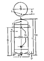 Made in USA - 80 Gallon, 200 Max psi Vertical Tank - 2" Inlet, 46" Tank Length x 24" Tank Diam - Best Tool & Supply