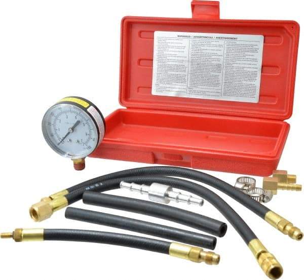 Value Collection - 12" Hose Length, 0 to 100 psi, Mechanical Automotive Fuel Injection Tester - 1 Lb Graduation, Steel - Best Tool & Supply