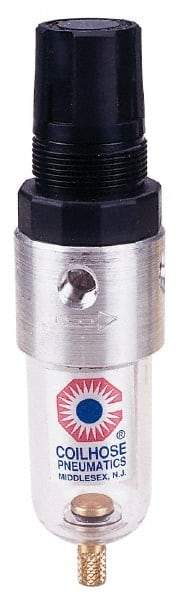 Coilhose Pneumatics - 1/8" NPT Port Miniature 1 Piece Filter/Regulator FRL Unit - Polycarbonate Bowl, 25 SCFM, 150 Max psi, 4" High, Manual Drain - Best Tool & Supply