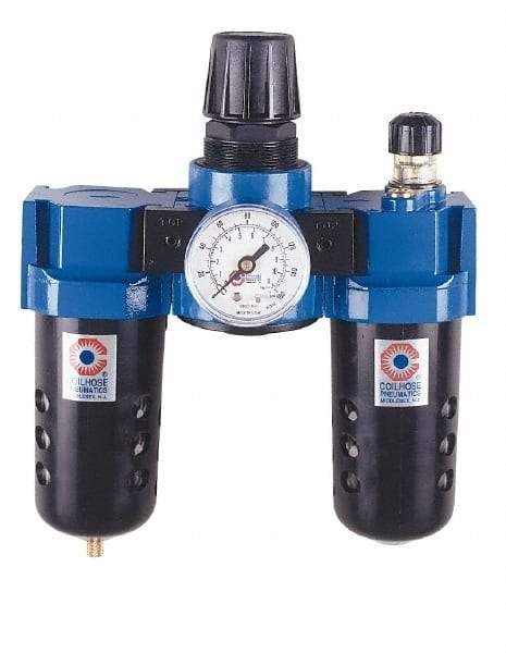 Coilhose Pneumatics - 1/2" NPT Port Standard 3 Piece Filter-Regulator-Lubricator FRL Unit - Metal Bowl, 127 SCFM, 250 Max psi, 10.5" High, Manual Drain - Best Tool & Supply