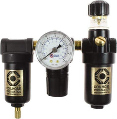 Coilhose Pneumatics - 1/8" NPT Port Miniature 3 Piece Filter-Regulator-Lubricator FRL Unit - Metal Bowl, 25 SCFM, 250 Max psi, 6.125" High, Manual Drain - Best Tool & Supply