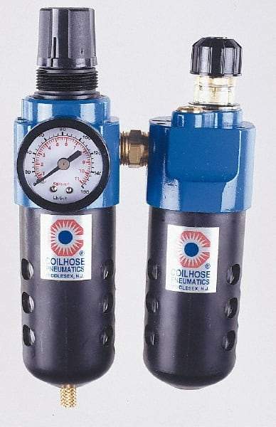 Coilhose Pneumatics - 1/2" NPT Port Standard 2 Piece Filter/Regulator-Lubricator FRL Unit - Metal Bowl, 127 SCFM, 250 Max psi, 10.5" High, Manual Drain - Best Tool & Supply