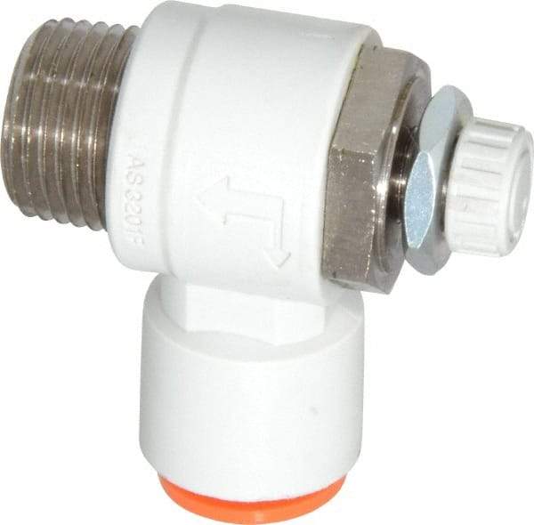 SMC PNEUMATICS - 3/8" Tube OD x 3/8" Male NPT Flow Control Elbow Valve - Meter Out - Best Tool & Supply