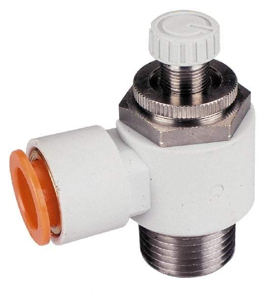 SMC PNEUMATICS - 3/16" Tube OD x 1/8" Male NPT Flow Control Offset Inline Valve - Meter Out - Best Tool & Supply