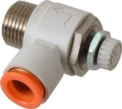 SMC PNEUMATICS - 1/2" Tube OD x 1/2" Male NPT Flow Control Elbow Valve - Meter Out - Best Tool & Supply