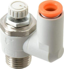 SMC PNEUMATICS - 1/4" Tube OD x 1/4" Male NPT Flow Control Offset Inline Valve - Meter Out - Best Tool & Supply