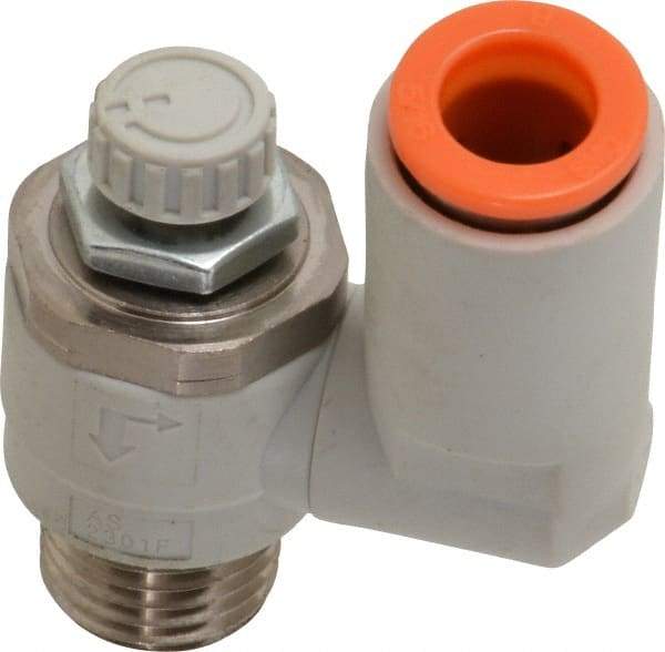 SMC PNEUMATICS - 5/16" Tube OD x 1/4" Male NPT Flow Control Offset Inline Valve - Meter Out - Best Tool & Supply