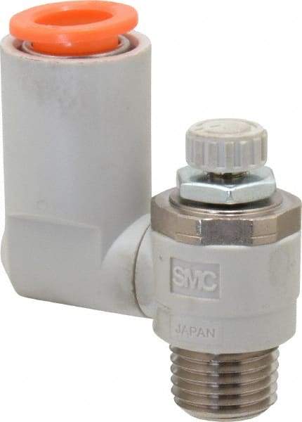 SMC PNEUMATICS - 3/8" Tube OD x 1/4" Male NPT Flow Control Offset Inline Valve - Meter Out - Best Tool & Supply