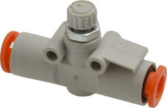 SMC PNEUMATICS - 1/4" Tube OD x 1/8 Body Flow & Speed Control Valve - Speed Control Inline Type with One Touch Fitting - Best Tool & Supply